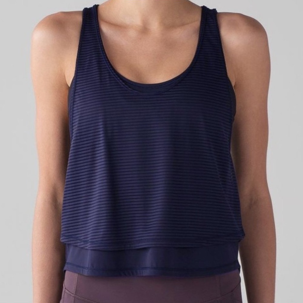 Lululemon Lean In Tank Blue Striped Mesh Tank Top - Top Layer